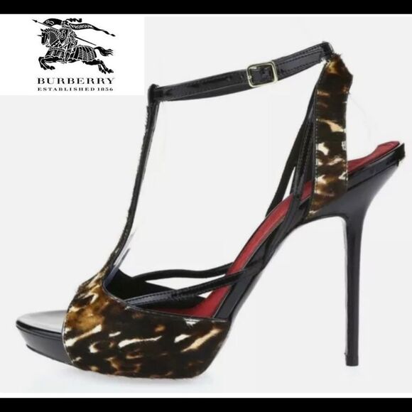 Burberry Prorsum leopard pony hair Animal Print T-Strap Sandals Platforms Sz 39 - Picture 1 of 13